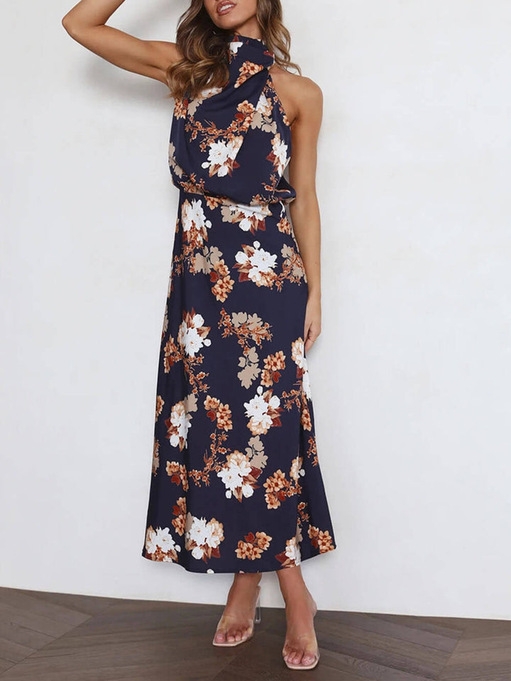 Amelia™ | Floral Halterneck Satin Dress