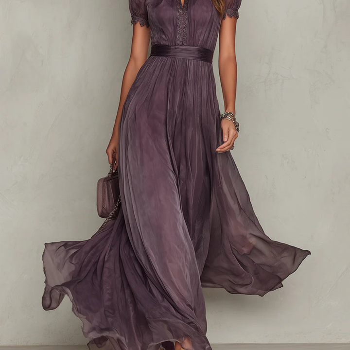 Alora™ | Lace Trim Chiffon Maxi Dress