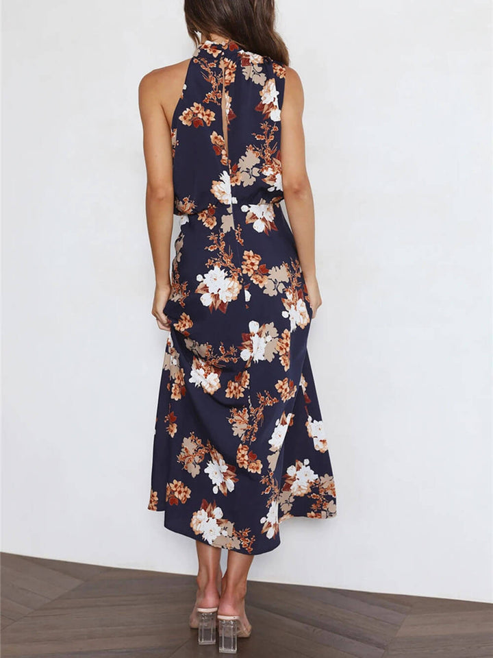 Amelia™ | Floral Halterneck Satin Dress