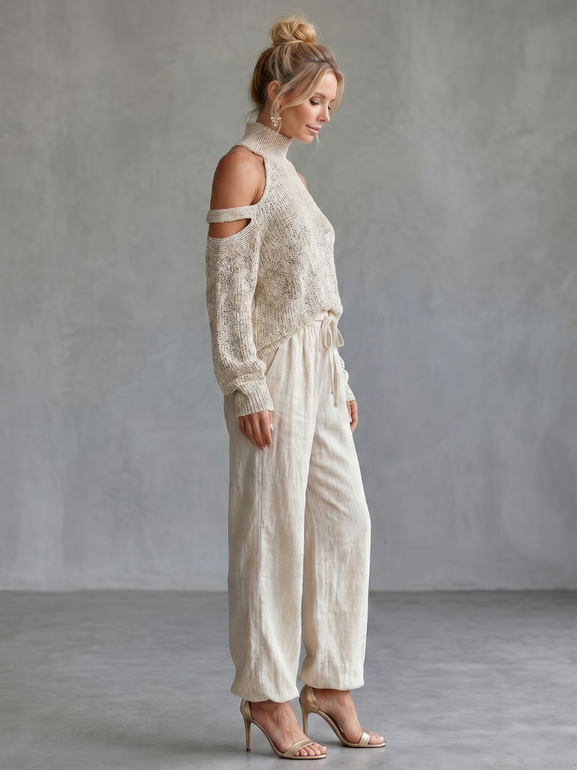 Isabella™ | Knit Set with Off-Shoulder Top and Wide-Leg Pants
