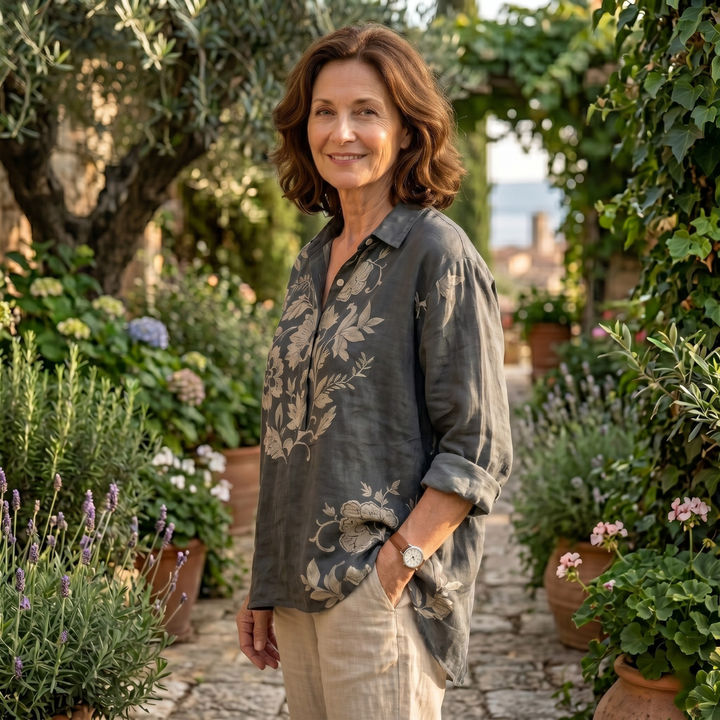 Harper | Elegant linen blouse with floral print