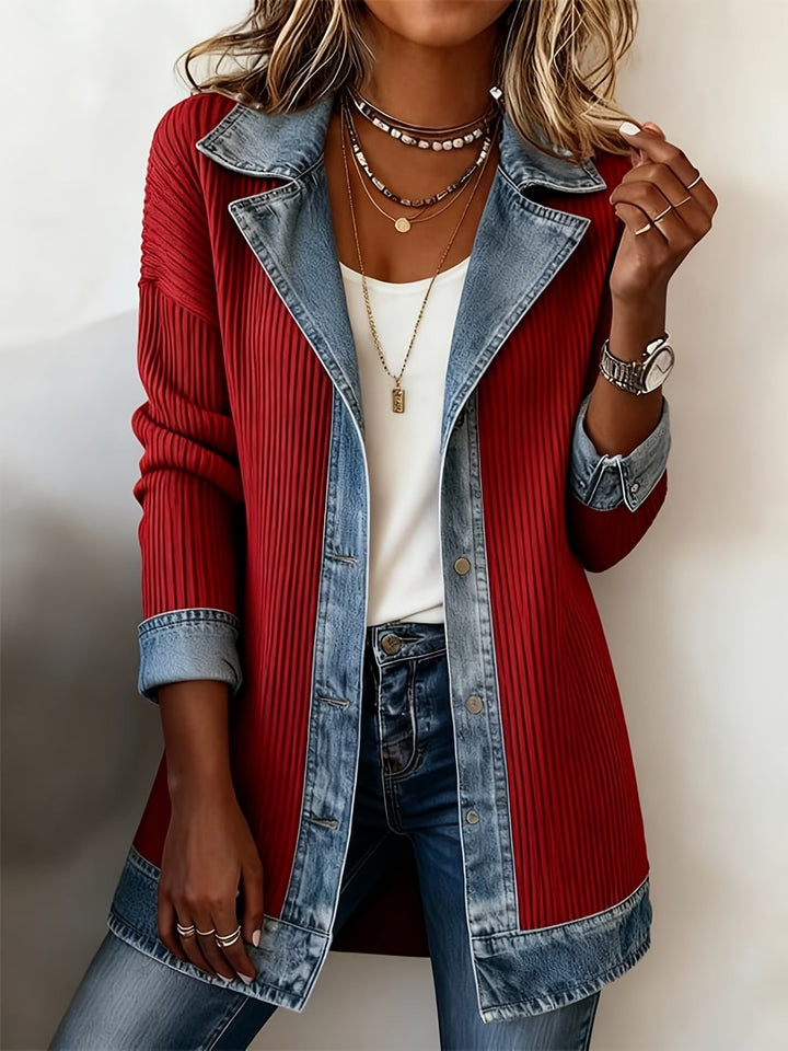 Jessica™ | Luxe Denim-Trim Knit Jacket