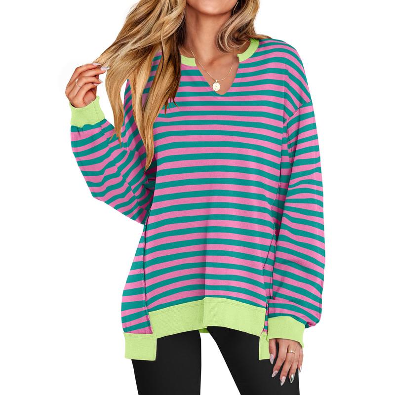 GENEVA - Casual V-Neck Oversized Sweatshirt Lightweight Long Sleeve