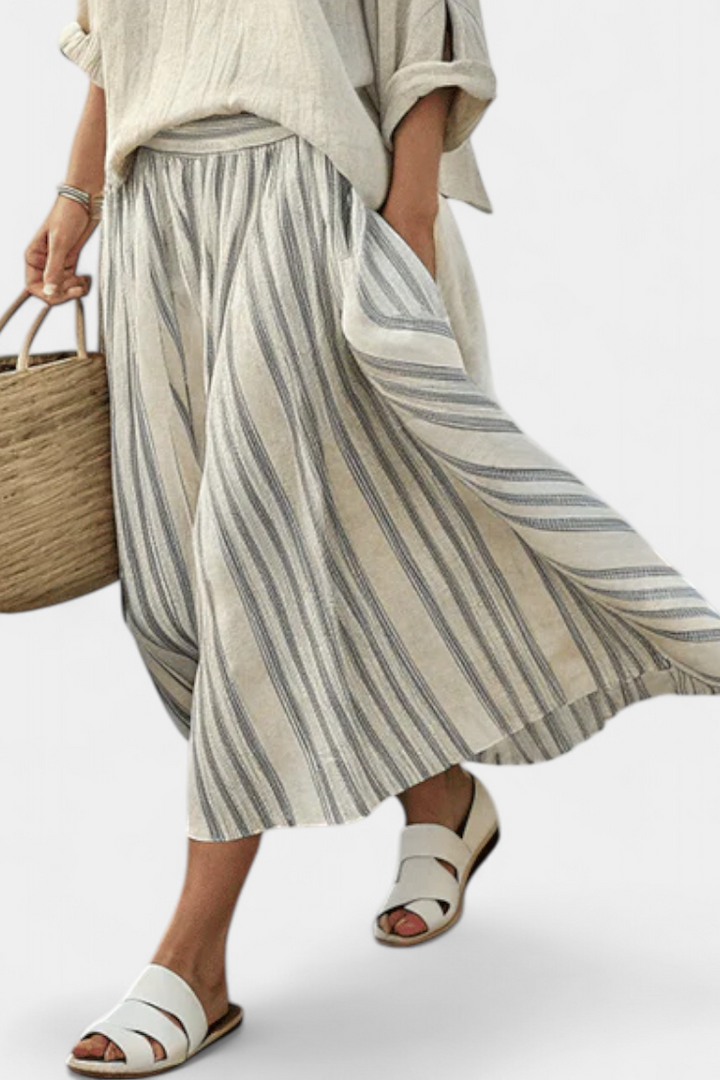 Aurora™ | Comfortable Blouse and Striped Midi Skirt