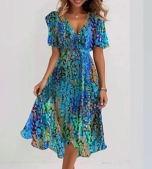 Marylyn™ | ELEGANT BLUE MIDI DRESS WITH FLATTERING CUT