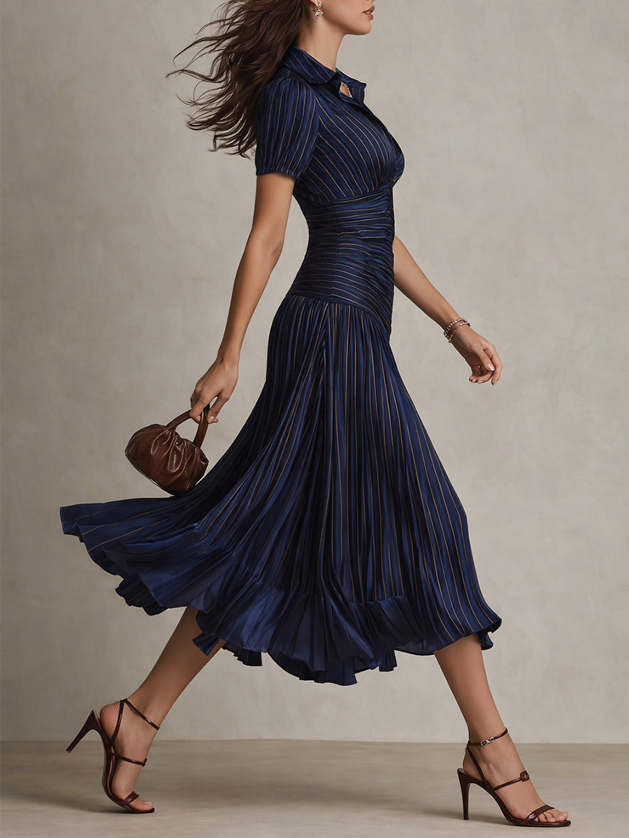 Amelia™ - Retro Striped Satin Midi Dress