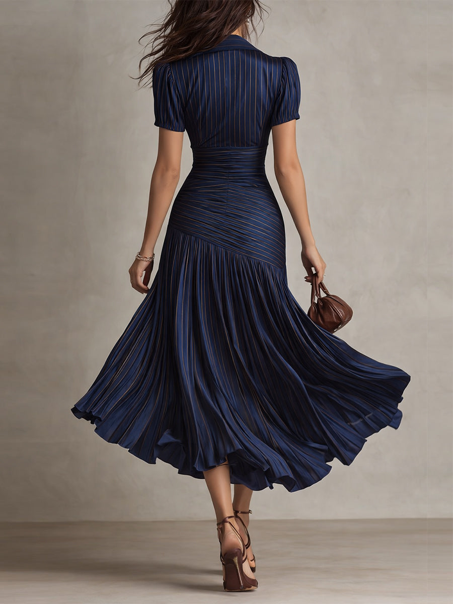 Amelia™ - Retro Striped Satin Midi Dress