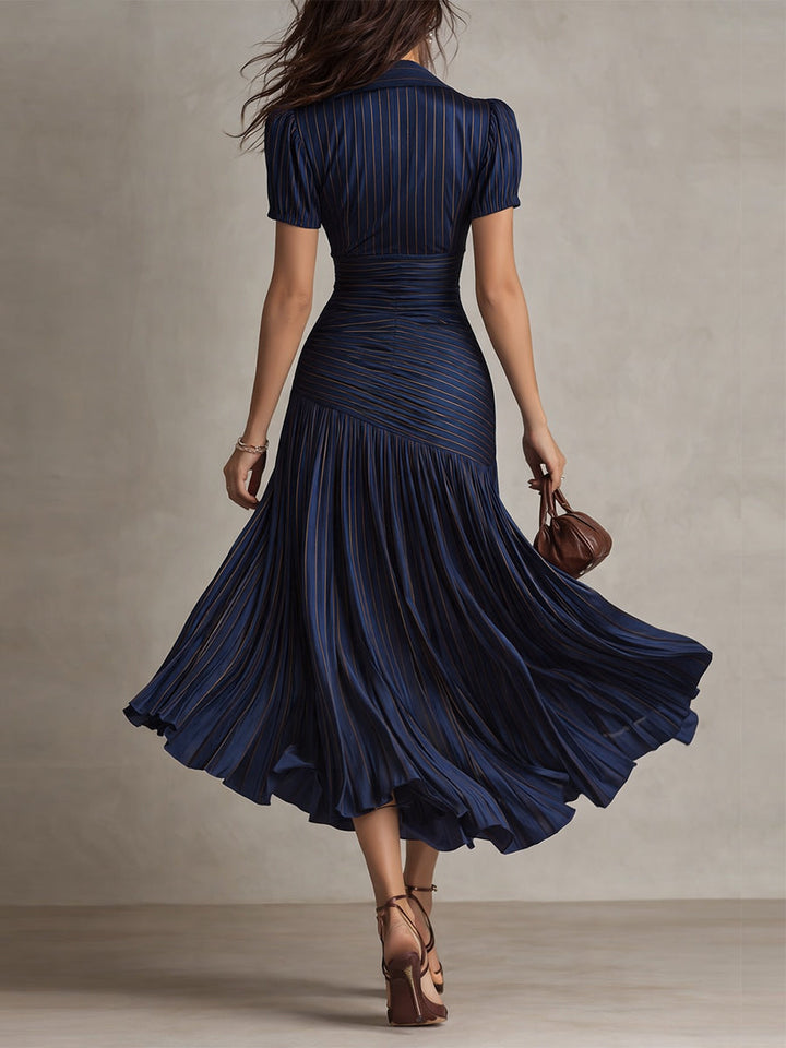 Amelia™ - Retro Striped Satin Midi Dress