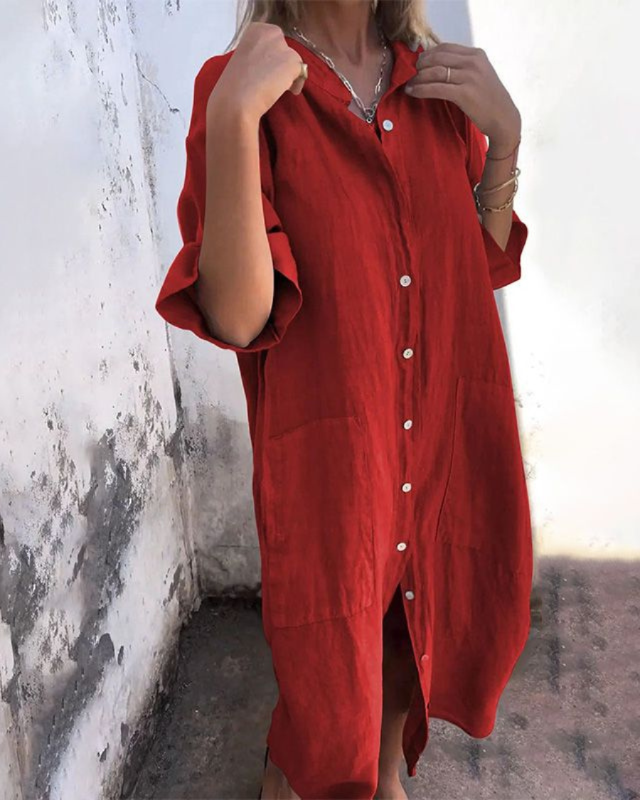 Alina – Elegant Button-Up Midi Dress