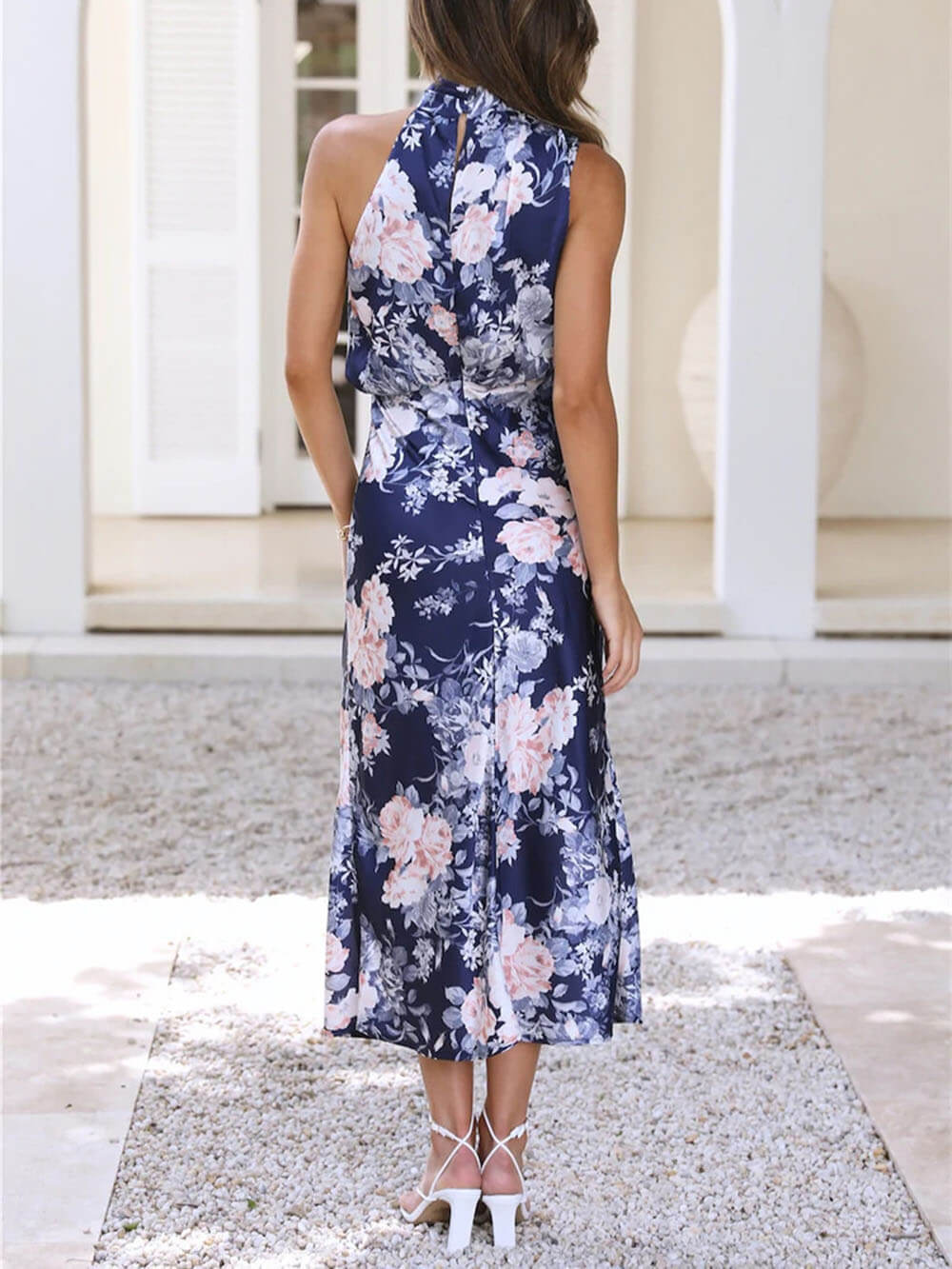 Amelia™ | Floral Halterneck Satin Dress