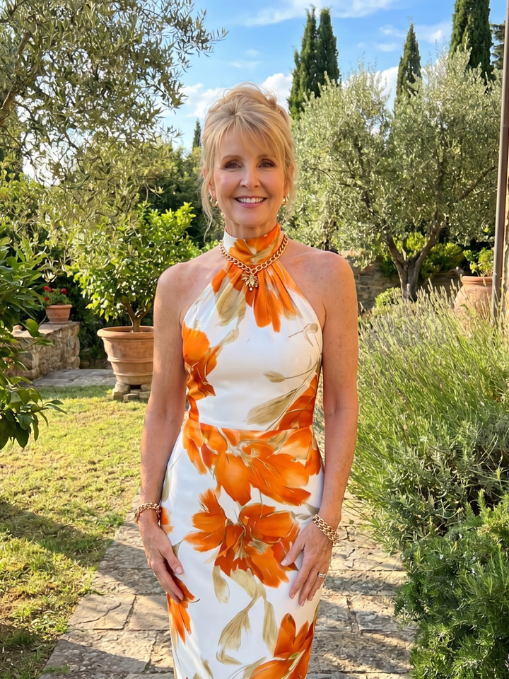 Marlowe™ | Elegant Floral Halter Midi Dress