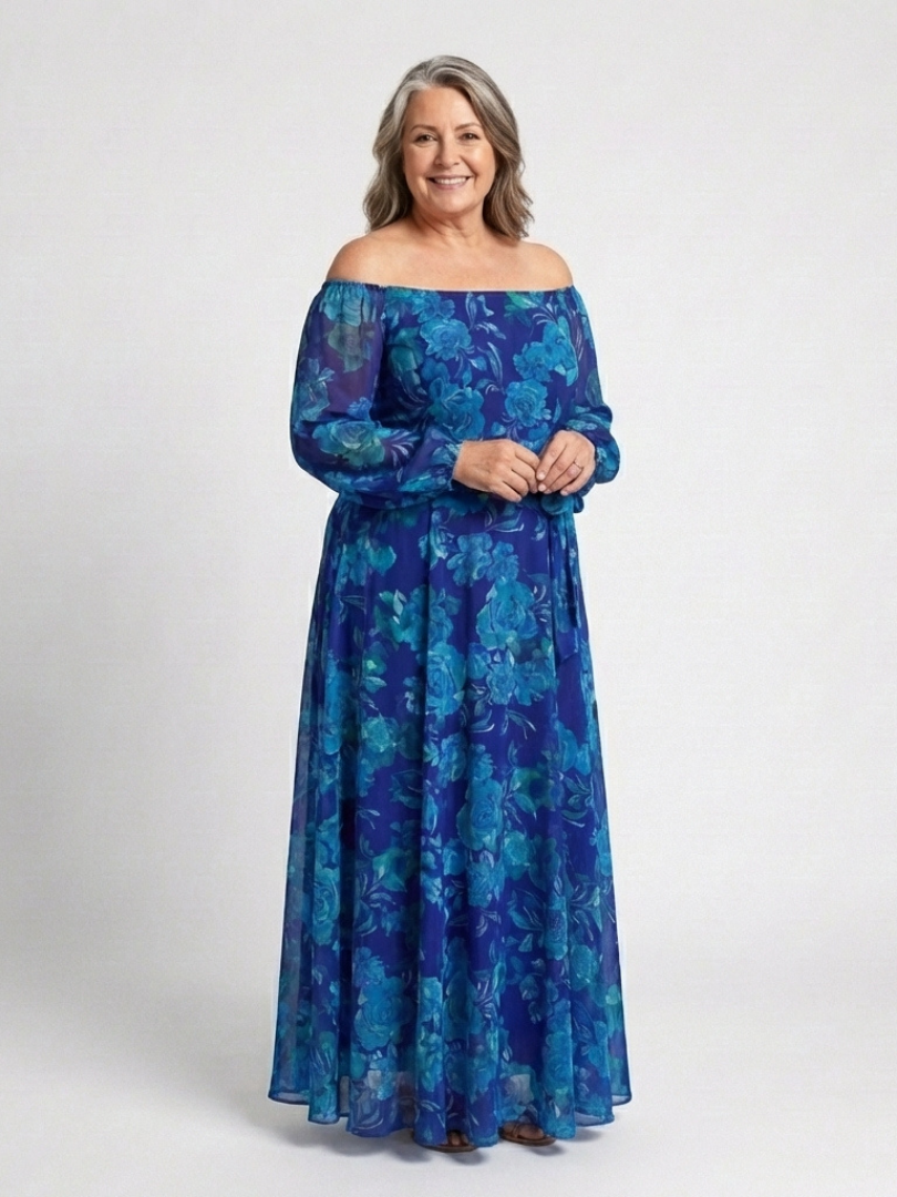 Alina – Elegant Off-Shoulder Maxi Dress for Women