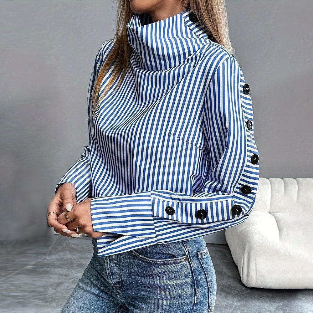 Claire™ Blue Striped High Neck Top