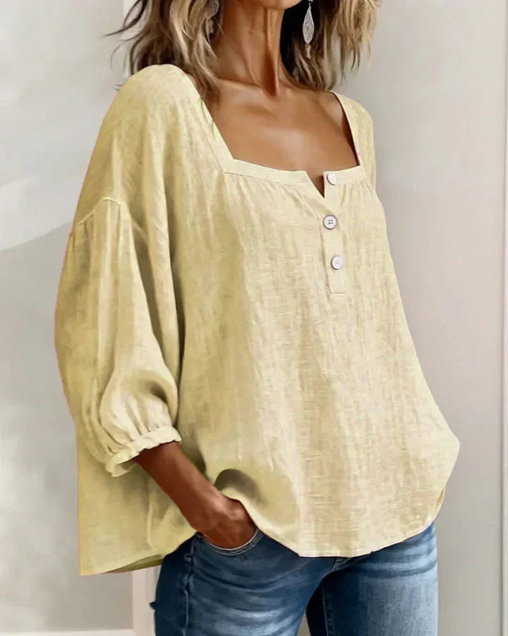 Jacky™ | Relaxed Square Neck Linen Blouse