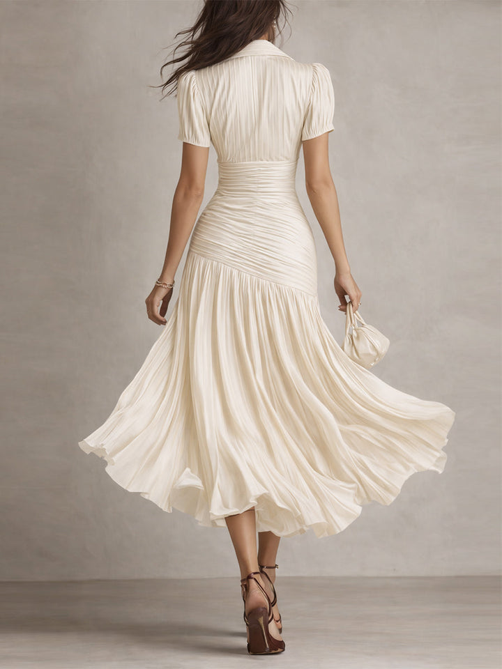 Amelia™ - Retro Striped Satin Midi Dress