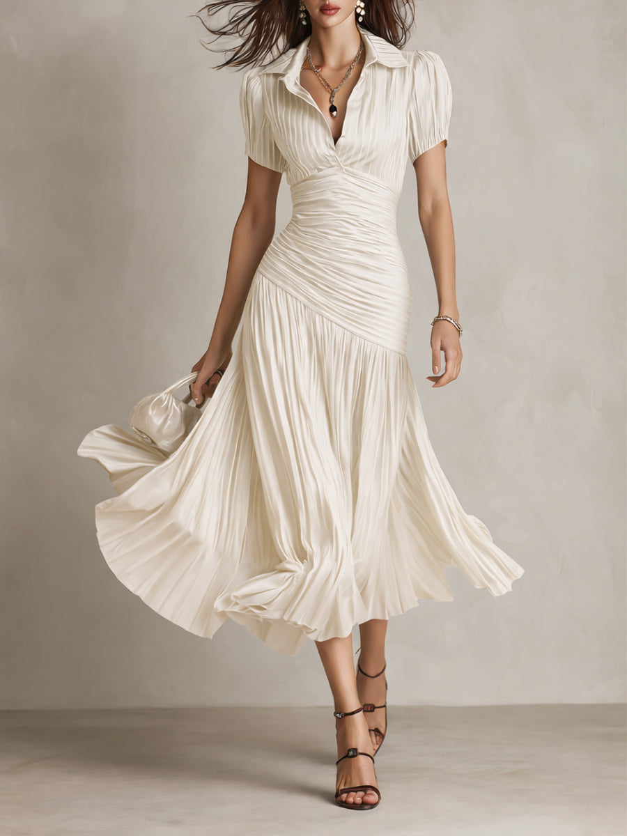 Amelia™ - Retro Striped Satin Midi Dress
