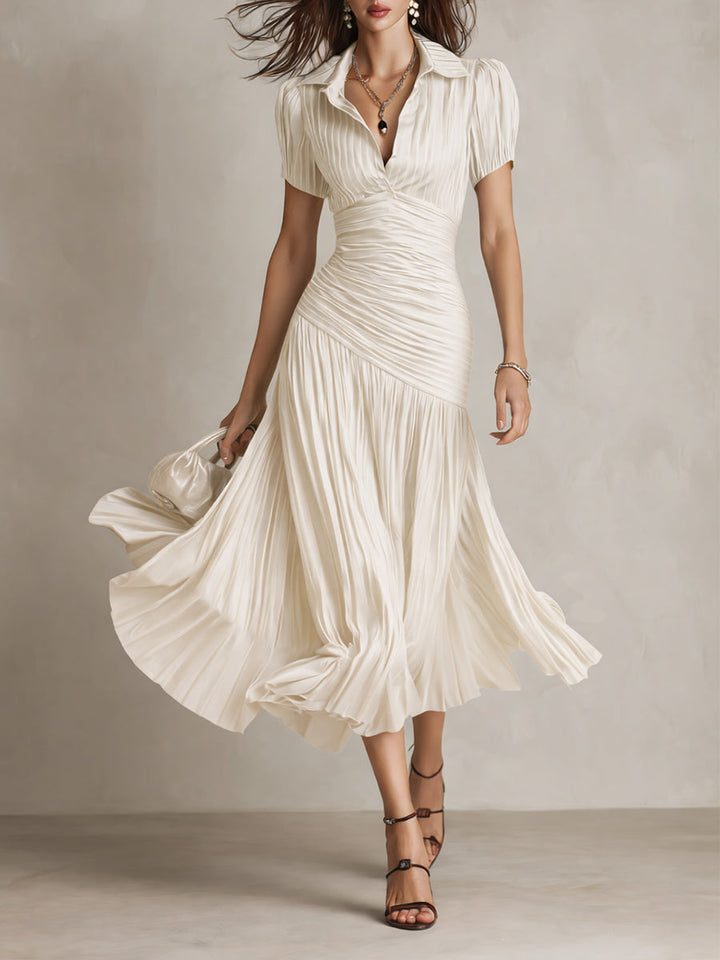 Amelia™ - Retro Striped Satin Midi Dress