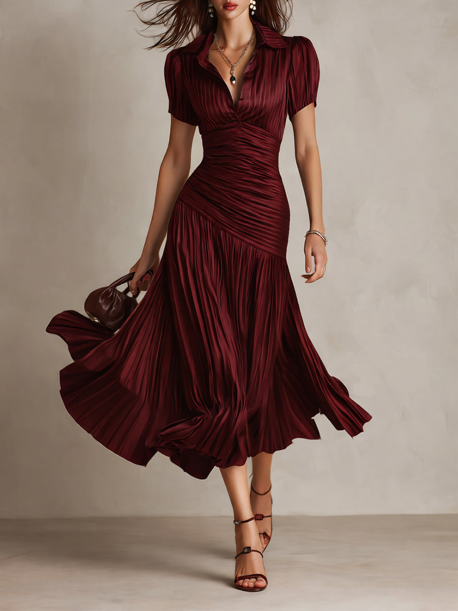 Amelia™ - Retro Striped Satin Midi Dress