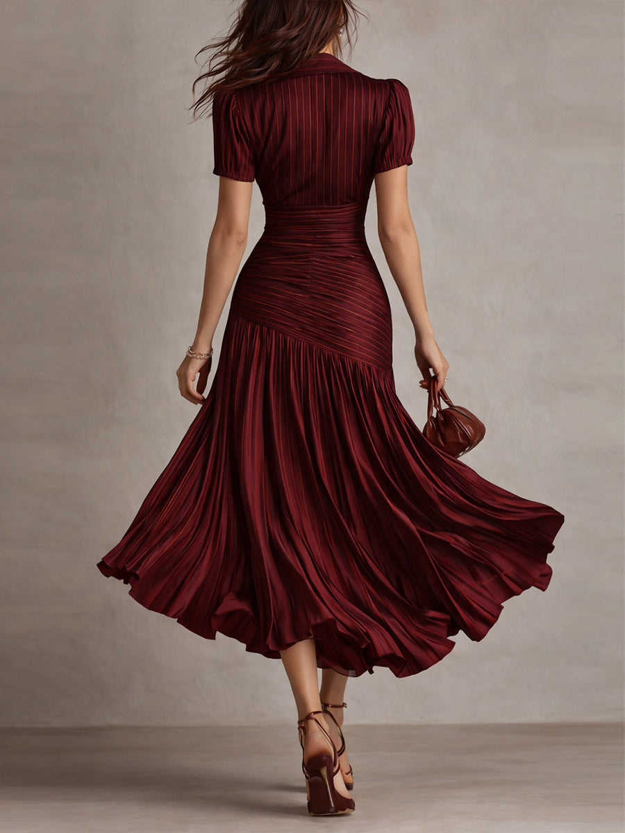 Amelia™ - Retro Striped Satin Midi Dress