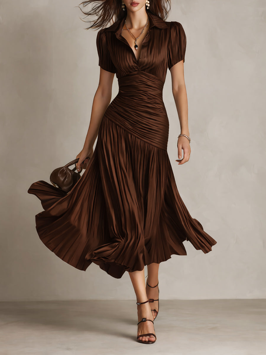 Amelia™ - Retro Striped Satin Midi Dress