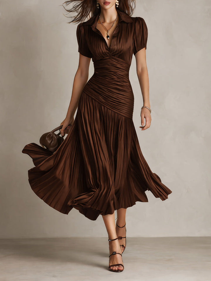 Amelia™ - Retro Striped Satin Midi Dress