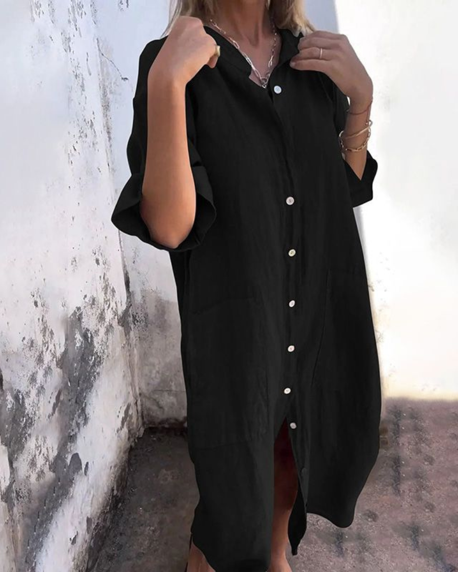 Alina – Elegant Button-Up Midi Dress
