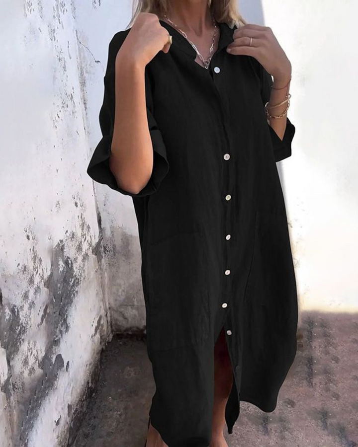 Alina – Elegant Button-Up Midi Dress