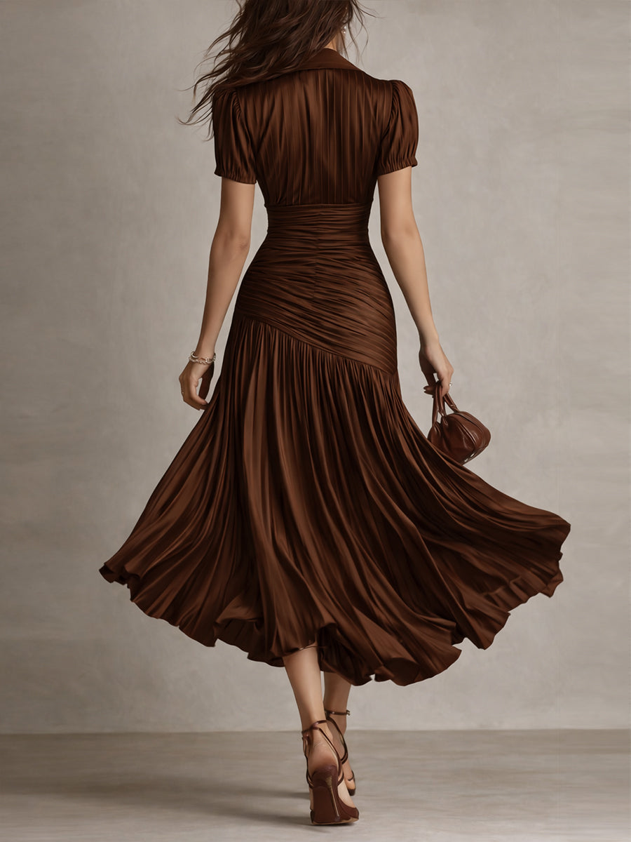Amelia™ - Retro Striped Satin Midi Dress