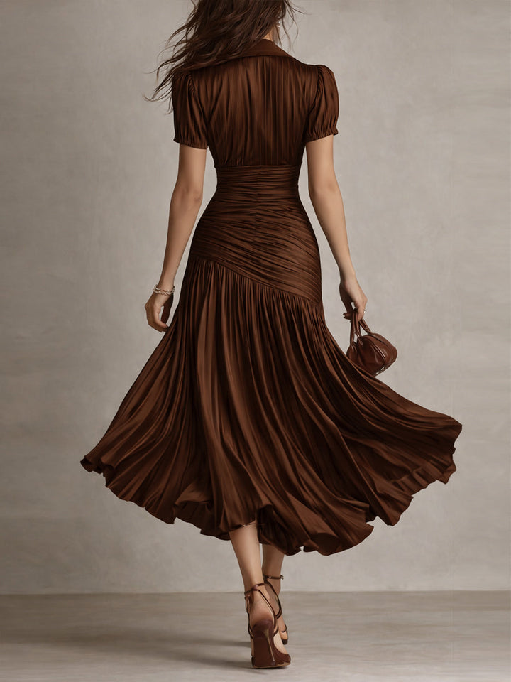 Amelia™ - Retro Striped Satin Midi Dress