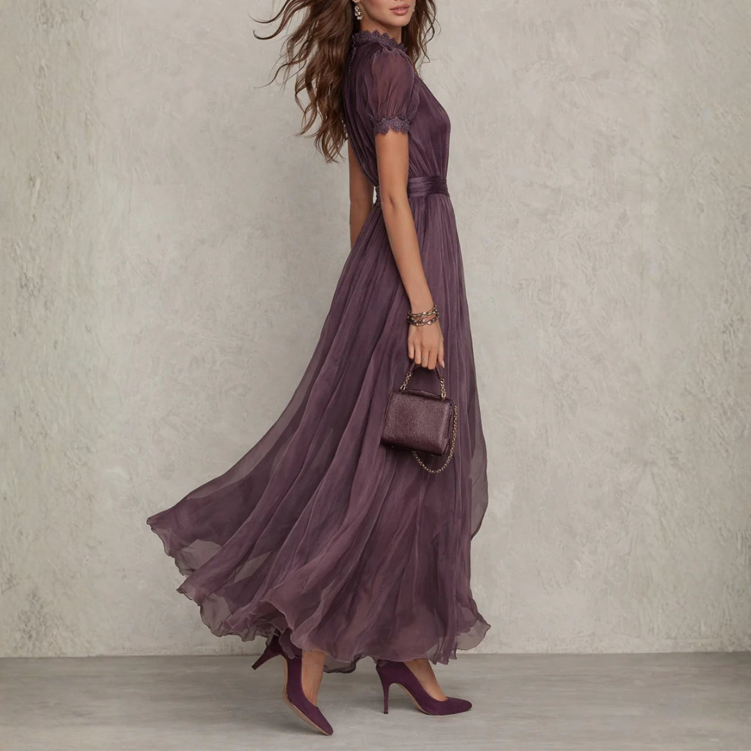 Alora™ | Lace Trim Chiffon Maxi Dress