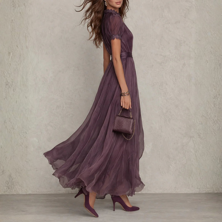 Alora™ | Lace Trim Chiffon Maxi Dress