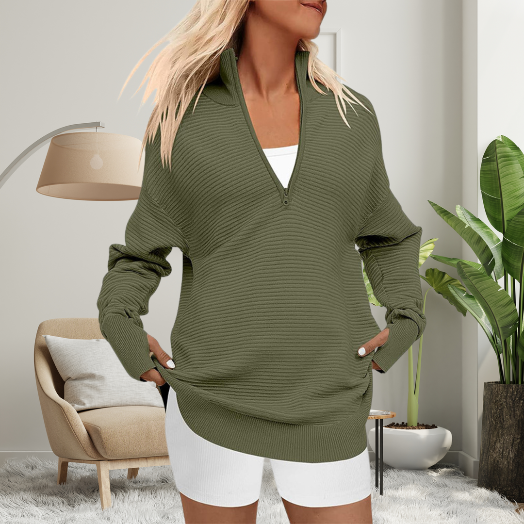 QUINN - Cozy Long Sleeve Quarter Zip Collared Pullover Sweater