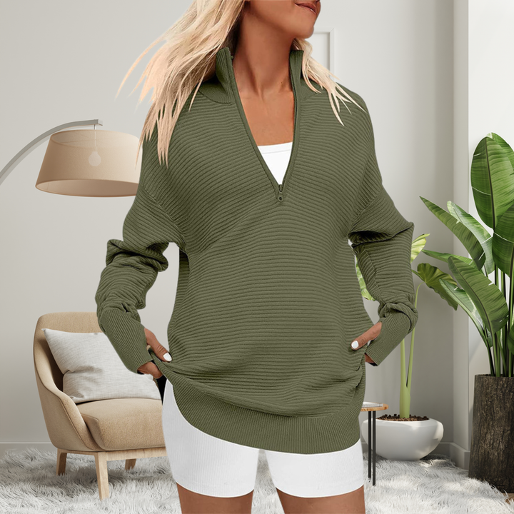 QUINN - Cozy Long Sleeve Quarter Zip Collared Pullover Sweater