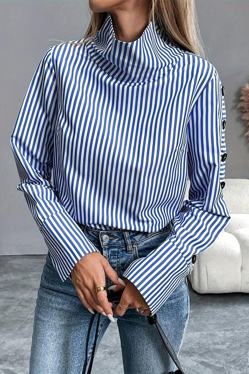 Claire™ Blue Striped High Neck Top