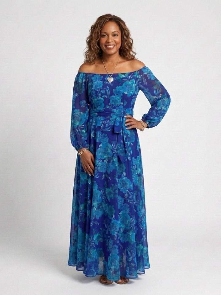 Alina – Elegant Off-Shoulder Maxi Dress for Women