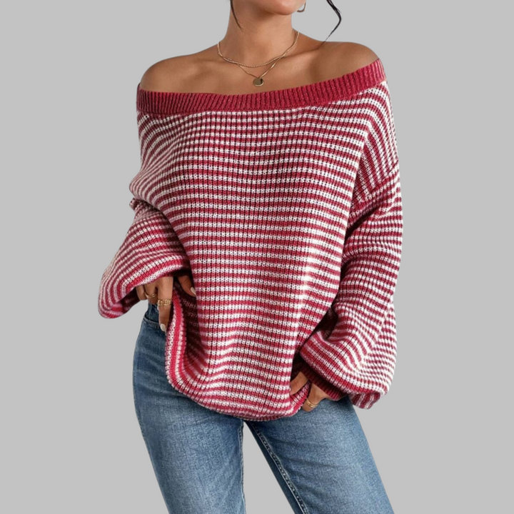 POSHIKO - Casual Striped Drop Shoulder Long Sleeve Sweater
