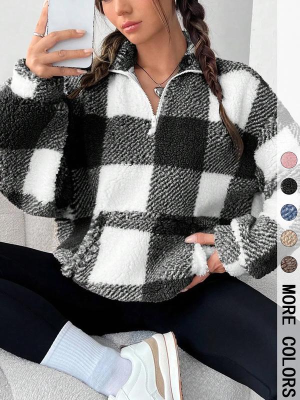 SAVANNAH - Stylish Plaid Print Half Zip Sweatshirt Casual Long Sleeve
