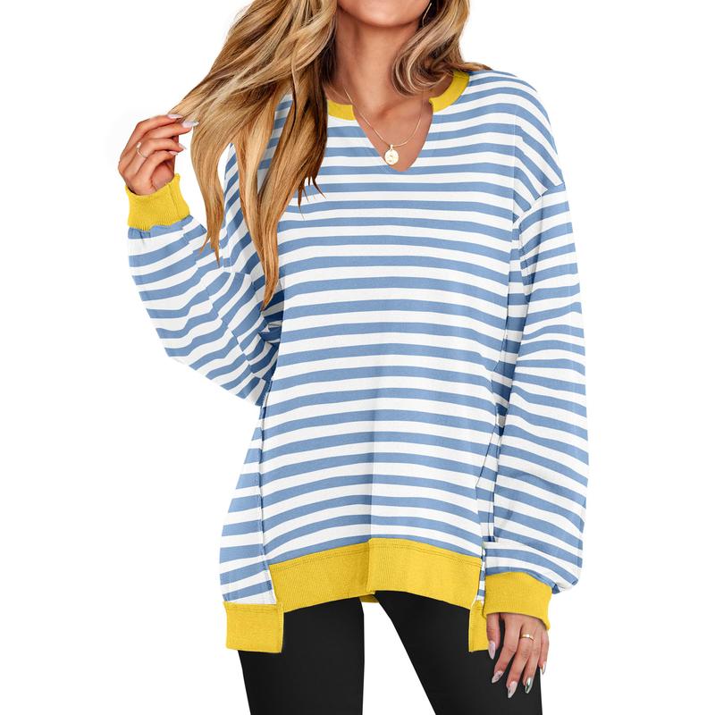 GENEVA - Casual V-Neck Oversized Sweatshirt Lightweight Long Sleeve