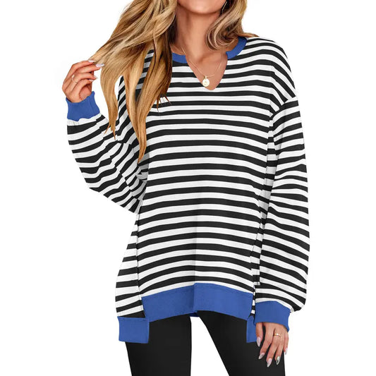 GENEVA - Casual V-Neck Oversized Sweatshirt Lightweight Long Sleeve