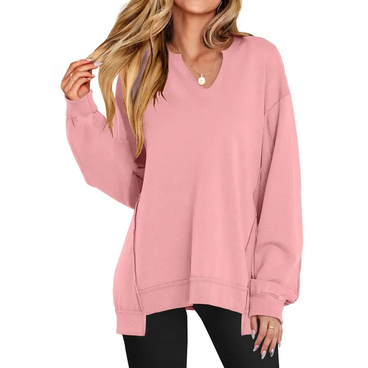 GENEVA - Casual V-Neck Oversized Sweatshirt Lightweight Long Sleeve