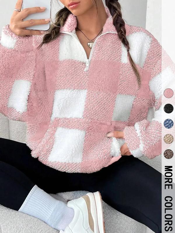 SAVANNAH - Stylish Plaid Print Half Zip Sweatshirt Casual Long Sleeve