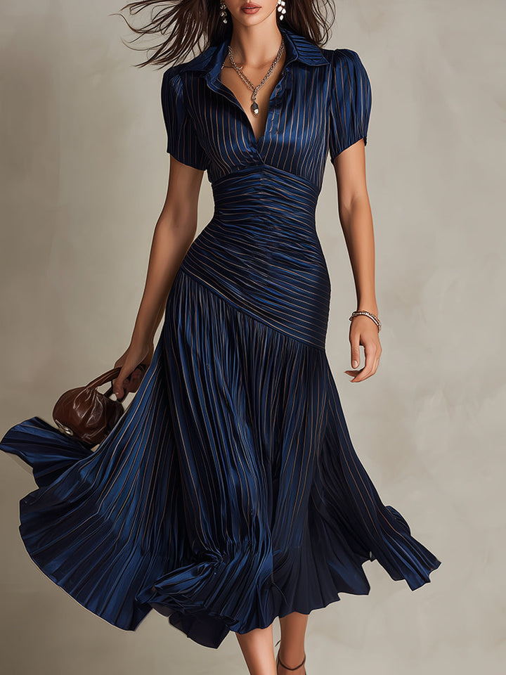 Amelia™ - Retro Striped Satin Midi Dress
