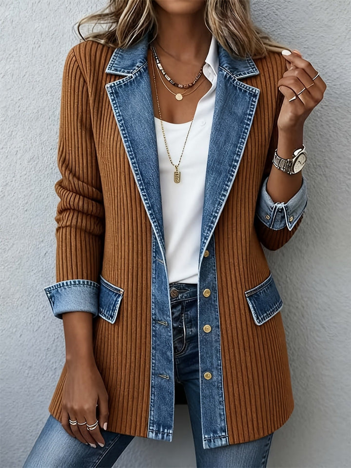 Jessica™ | Luxe Denim-Trim Knit Jacket