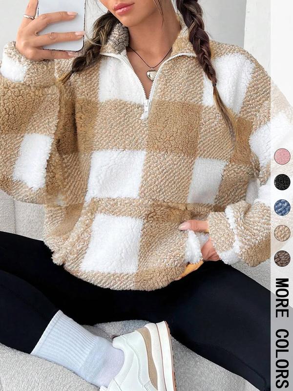 SAVANNAH - Stylish Plaid Print Half Zip Sweatshirt Casual Long Sleeve