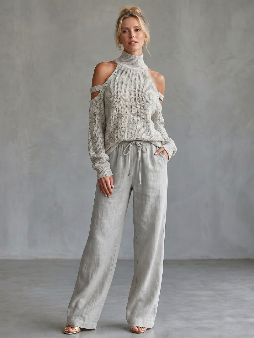 Isabella™ | Knit Set with Off-Shoulder Top and Wide-Leg Pants