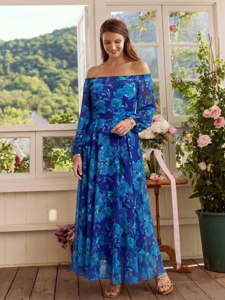 Alina – Elegant Off-Shoulder Maxi Dress for Women