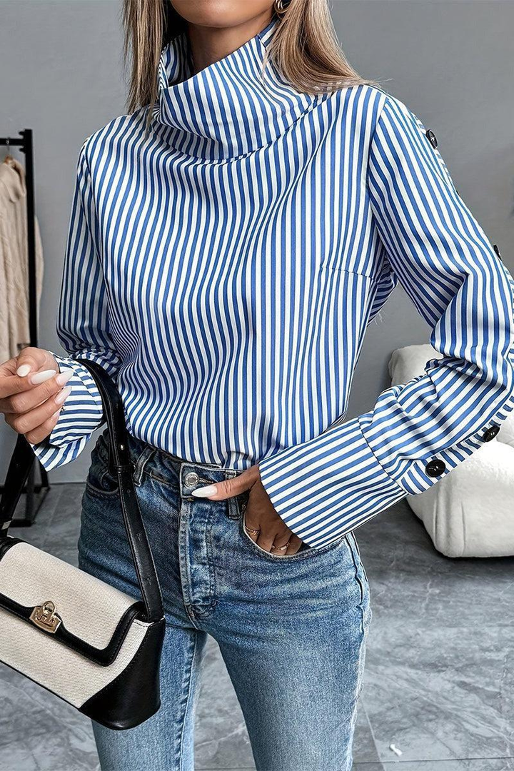 Claire™ Blue Striped High Neck Top