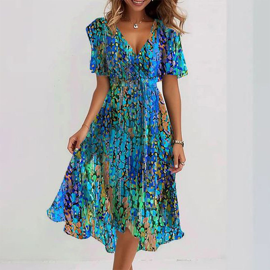 Marylyn™ | ELEGANT BLUE MIDI DRESS WITH FLATTERING CUT