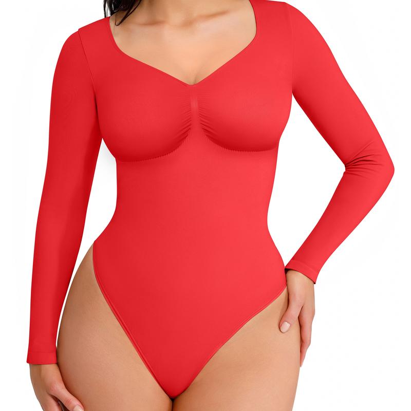 SONYA - Seamless Shaping Long Sleeve Thong Bodysuit for Comfort