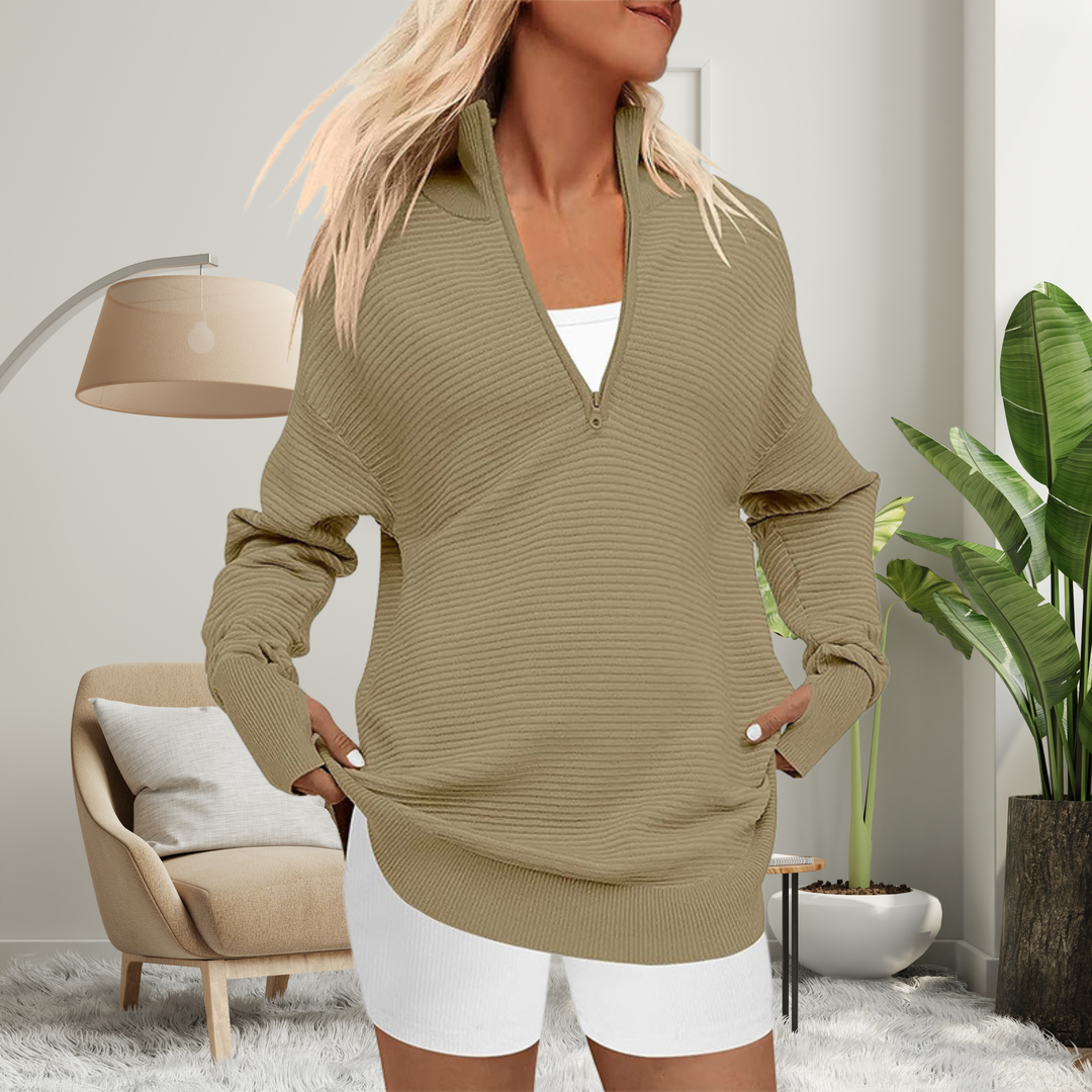 QUINN - Cozy Long Sleeve Quarter Zip Collared Pullover Sweater